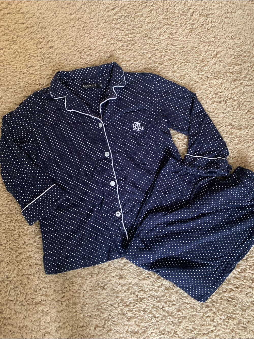 Ralph Lauren Navy Polka Dot Pajama Set - Picture 5 of 7